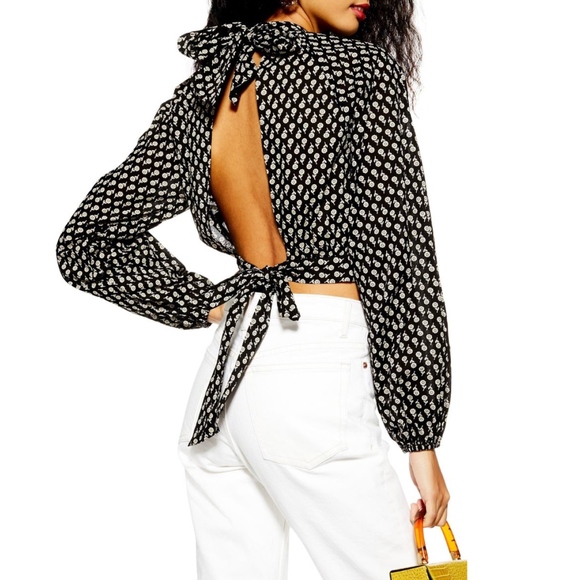 Topshop Tops - Topshop Open Back Cotton Ditsy Blouse